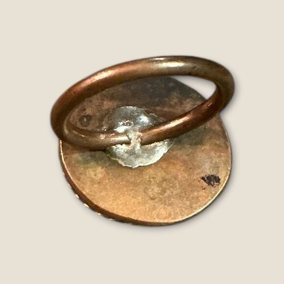 Vintage Turquoise & Copper Ring Size 4 Round Stone Design - Picture 6 of 7